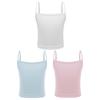 Set da 3 pezzi per bambine: canottiera a costine, top corto senza maniche con spalline sottili, tinta unita, per sport e allenamento di danza