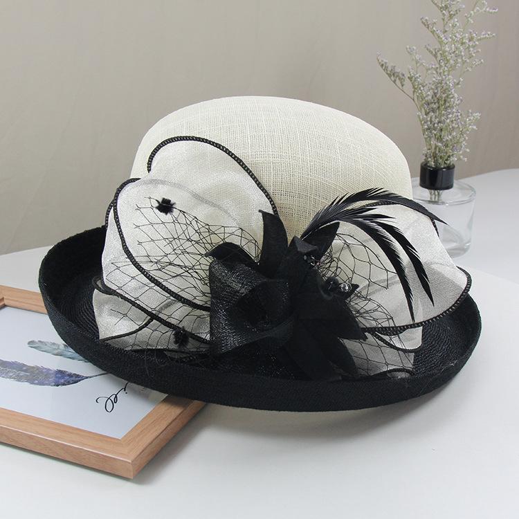 Temperament Curled Top Hat Linen Mesh Flower Pot Hat Ladies Summer Dome Breathable Sun Hat