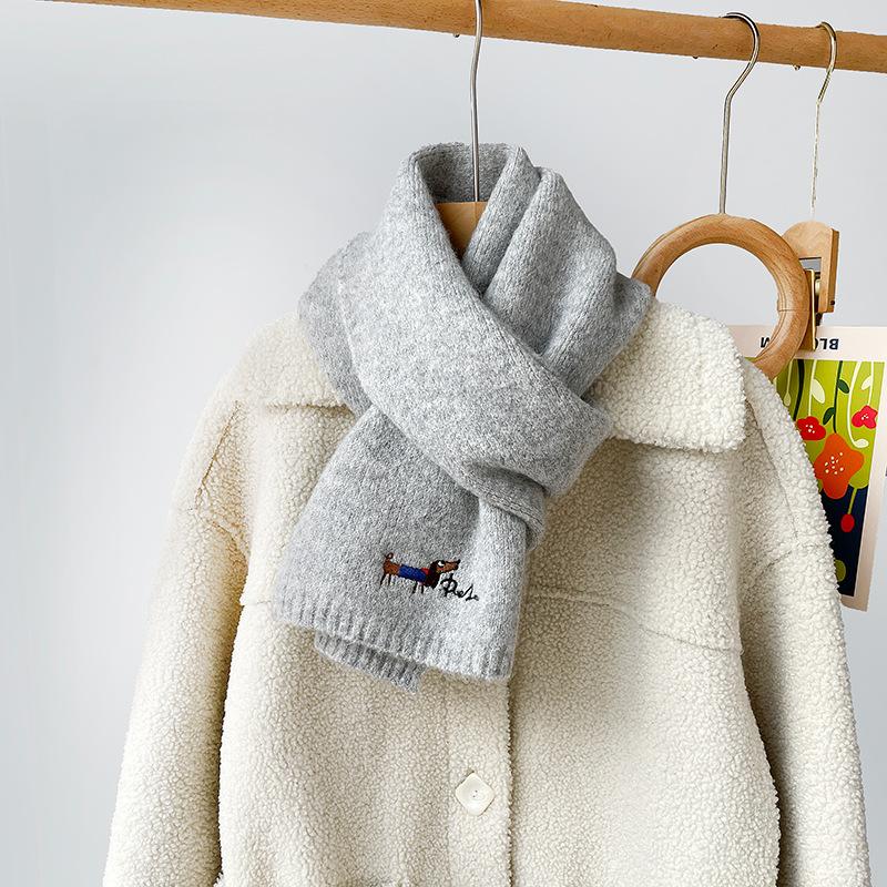 Japanese embroidery puppy beige knitted scarf for women, winter 1116 new warm versatile cycling cashmere scarf for women