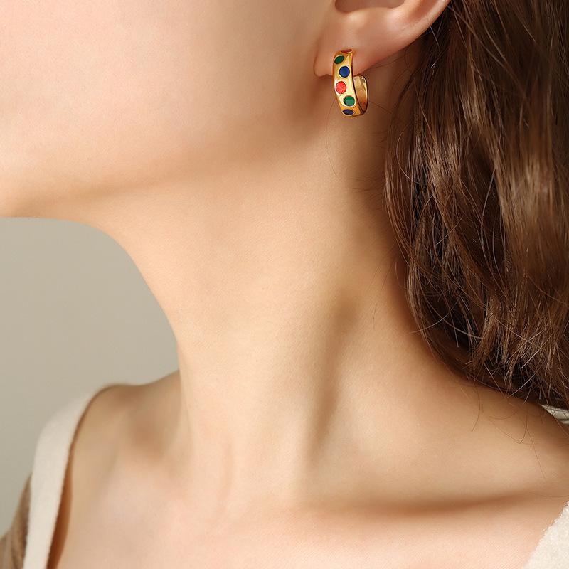 Egyptian Pharaoh Retro C-Shaped Enamel Earrings, 18K Gold-Plated Titanium Steel Studs