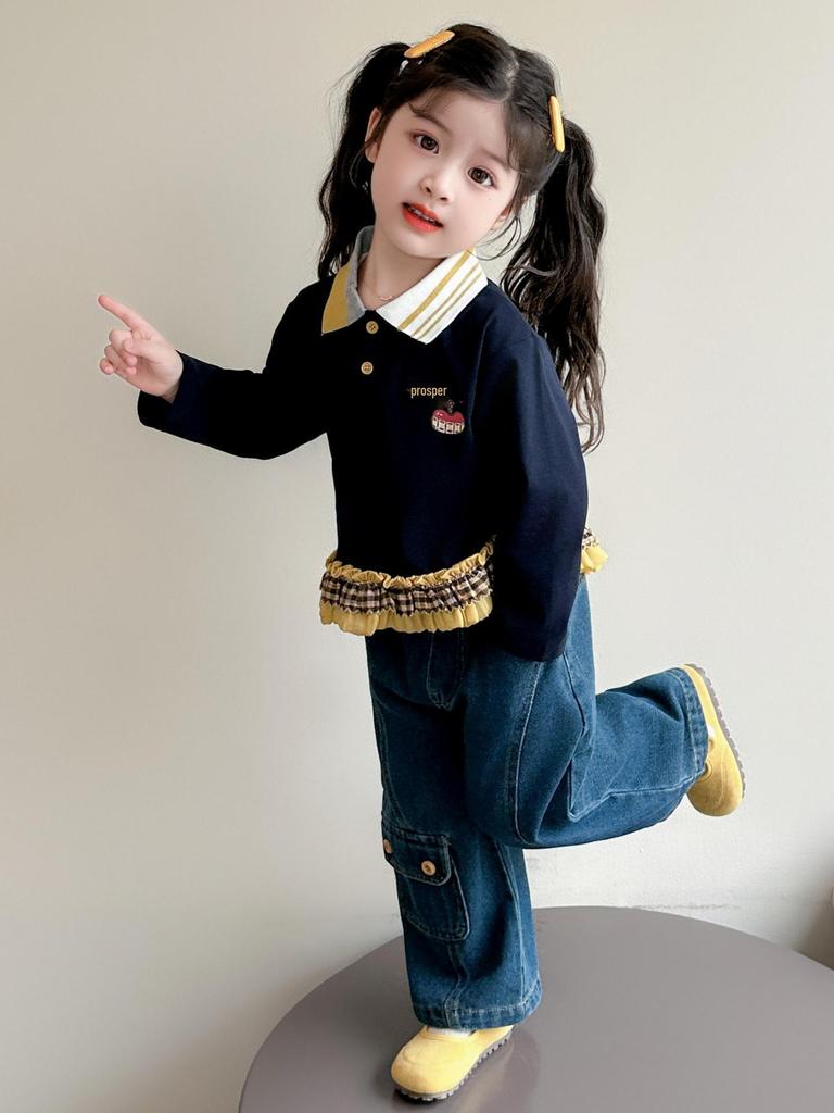 2025 New Girls' Korean Style Casual Sweatshirt and Jeans Set - Fashionable Autumn Outfit for Kids