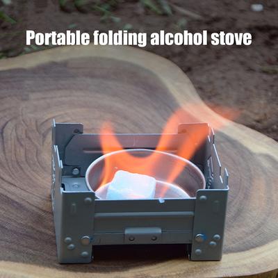Poêle à combustible solide à l'alcool portable Équipement de camping extérieur Poêles à alcool BBQ en fer galvanisé Poêle de camping de poche