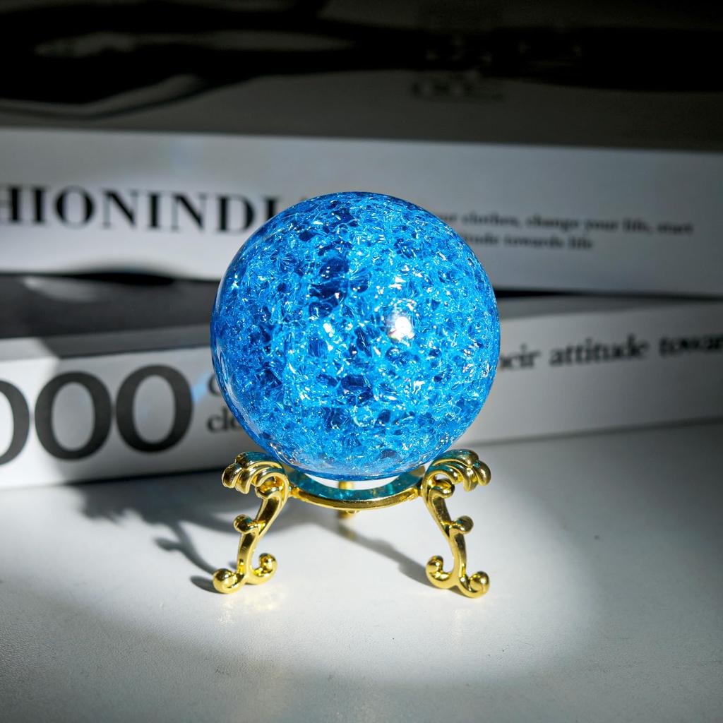 LONGWIN 60mm Ice Cracked Crystal Ball Decorative Glass Ball Home Decoration Accessories (Light Blue)
