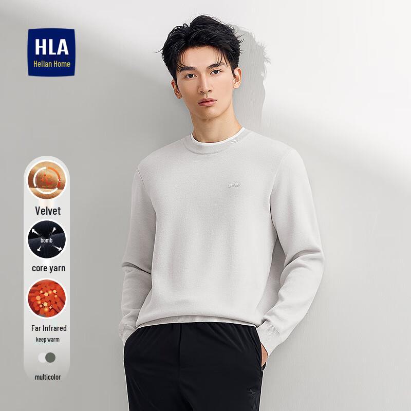 HLA Men's Fleece-Lined Core-Spun Round Neck Slim Sweater