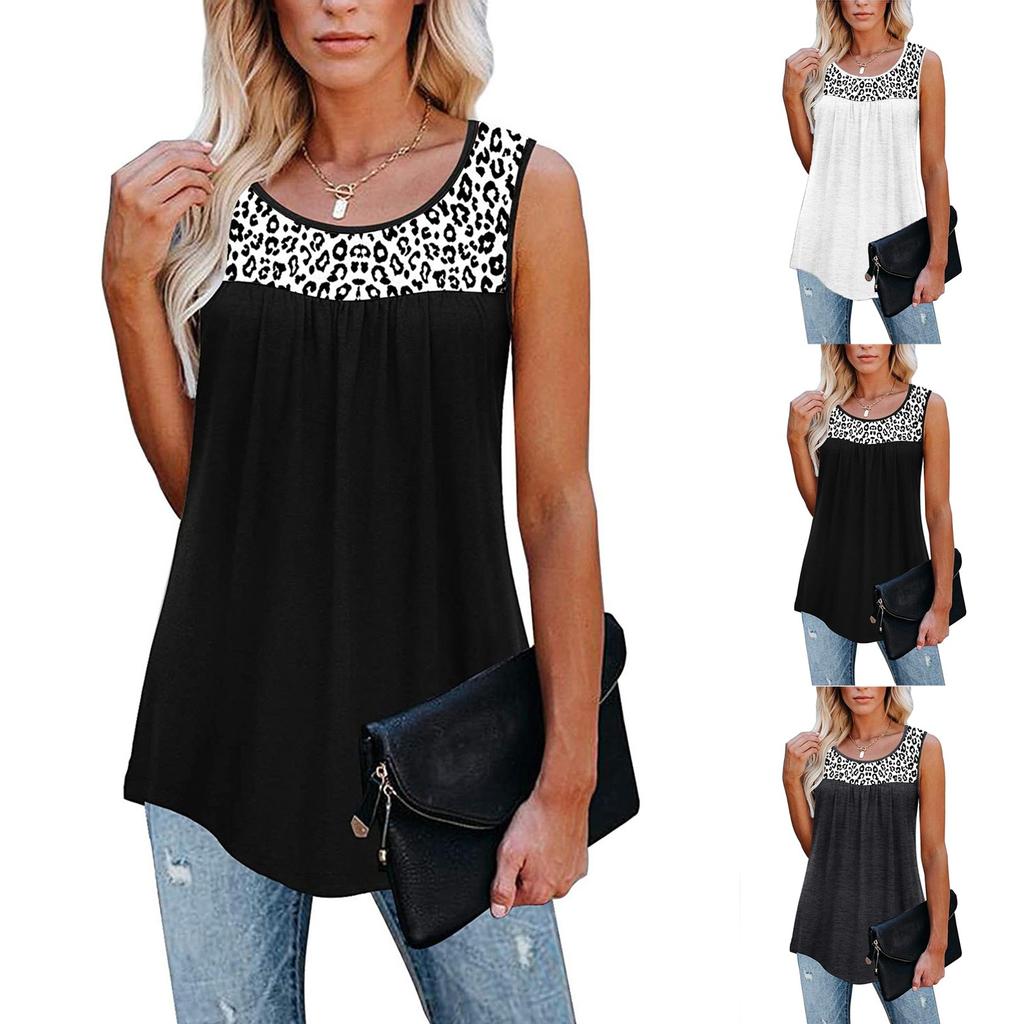 Women Sleeveless Leopard Active Tank Tops Ruffle Loose Tunic Blouse Shirt Vest