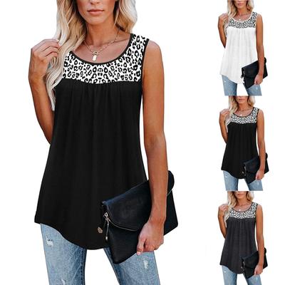Damen Ärmelloses Leoparden-Aktiv-Tanktop mit Rüschen, lockere Tunika, Bluse, Hemdweste