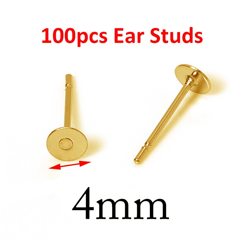 100pcs Gold Color 316L Stainless Steel Earring Studs DIY Ear Blank Post Pins 3-12mm Flat Round Tray Base Ear Jewelry Making DIY