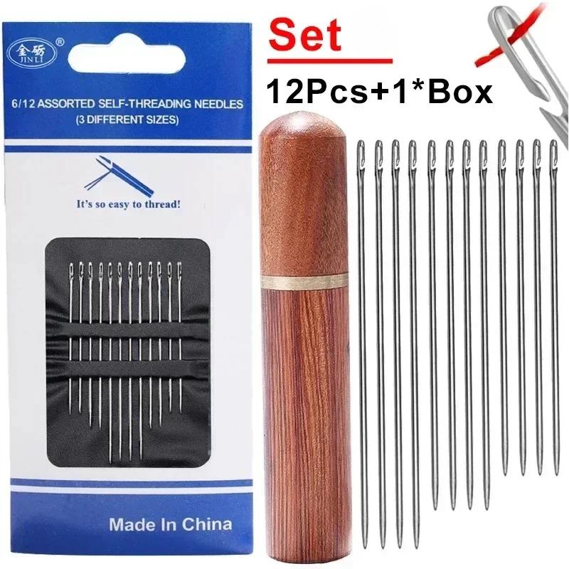 12pcs Knit and Crochet Set Kit Diy Side Knitting & Crochet Hole Blind Needle Sewing Stainless Steel Old Man Home Use Apparel
