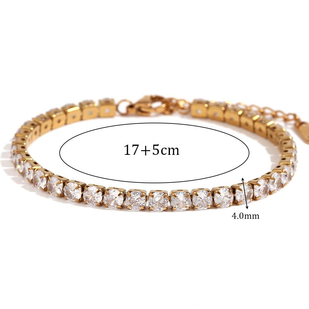CZ Crystal Tennis Chain Bracelet 18K Gold Plated Stainless Steel European & American Style Minimalist Dainty Jewelry for Women