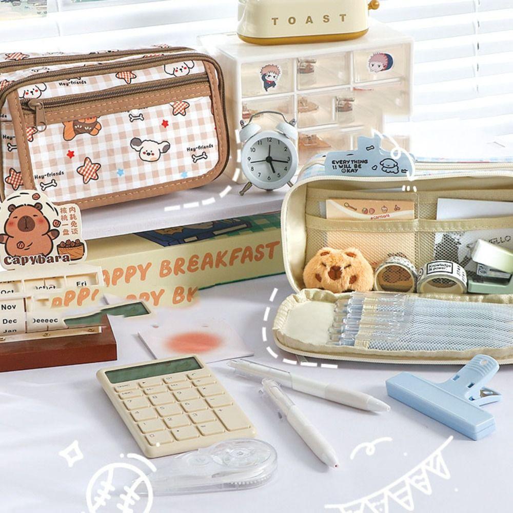 Large Capacity Stationery Bag Zipper Pen Pencil Case Badge Pouch Kawaii Pencil Bag  Student