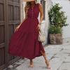 V-Neck Summer A-Word Skirt European And American Women'S Clothing Solid Color Sleeveless Stand-Up Collar Dress