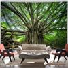Enchanted Forest Banyan Tapestry, Massive Ancient Tree with Sprawling Branches and Dense Green Foliage, Calming Nature Wall Art