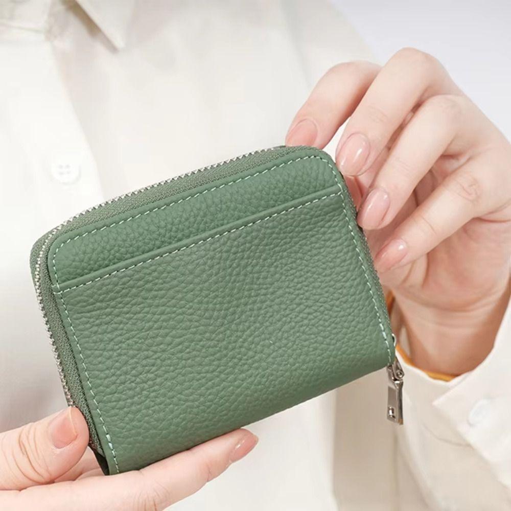 Genuine Leather Woman Short Wallet RFID Blocking Coin Purse Portable Credit Card Holders  Gift