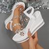 Rhinestone Wedge Sandals Women's Summer Rhinestone Flower Decoration Platform High Heel Large Size Fashion Fairy Shoes Muffin Shoes