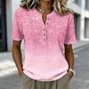 Damen Kurzarm Baumwoll-Leinen Hemd Henley Knopfleiste Freizeit Lockerer Schnitt Bedruckte Bluse Bequem Leicht Sommer Top