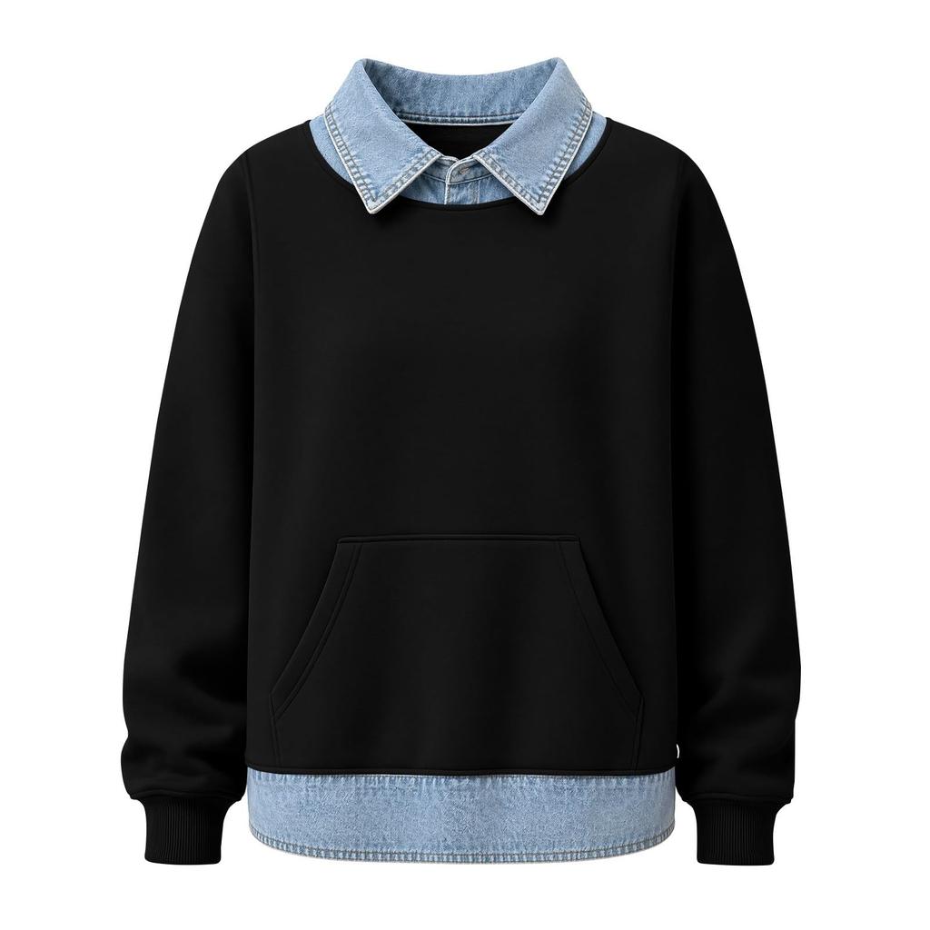 Women's Casual Color Long Sleeve Loose Fit Pullover Sweatshirt for Daily Wear