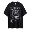 Anime Characters Collage Print Cotton T Shirt 2026 Summer Unisexs Casual Streetwear Loose Fit Japanese Style Black and White
