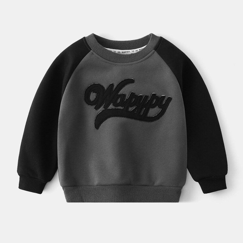 Children's Fleece Sweatshirt for Autumn and Winter, Boys' Fleece Top, Boys' Letter Print Warm Pullover Clothing