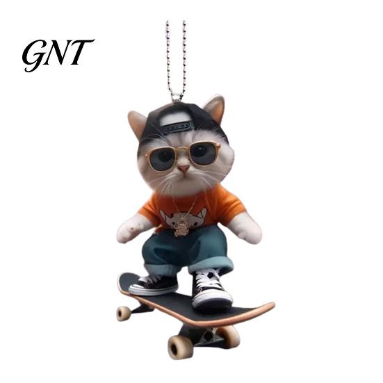 Lightweight Scratch Resistant Pendant Skateboard Cat Car Hanging Ornament, 2D Flat Acrylic Rearview Cute Vehicle Mirror Hanger Decor, Trendy Skate for