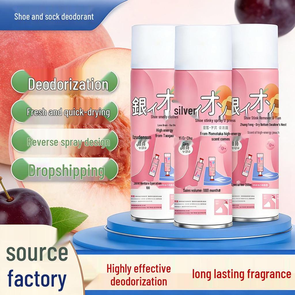 White Peach Long-Lasting Shoe Deodorant Spray - Antibacterial Odor Eliminator for Shoes and Socks