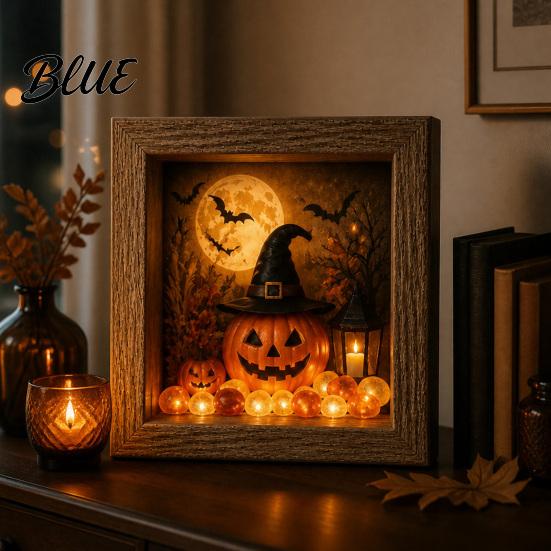Handmade Halloween Room Decorations DIY Shadow Box Night Light Kit 8.5 Inch Wooden Frame LED Craft Set with Seasonal Mantelpiece Decor Sets Luminous