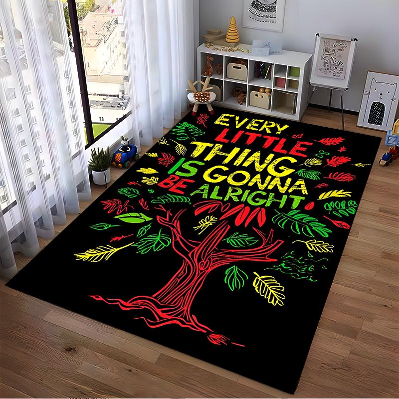 Reggae-Inspired Tree Carpet with Positive Quote in Rasta Colors Suitable for use as an anti-slip for living room bedroom sofas