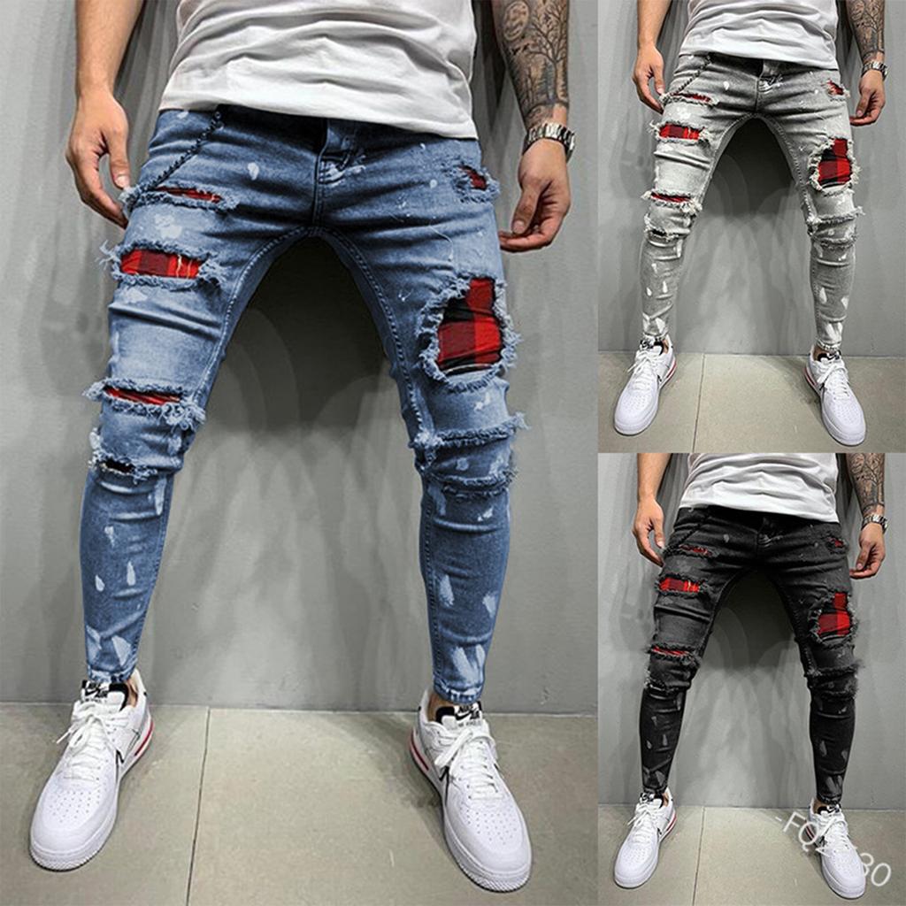 Pantaloni Jeans Drepți Mici Casual Bărbați Pantaloni Fashion cu Picior Larg Blugi Colorați