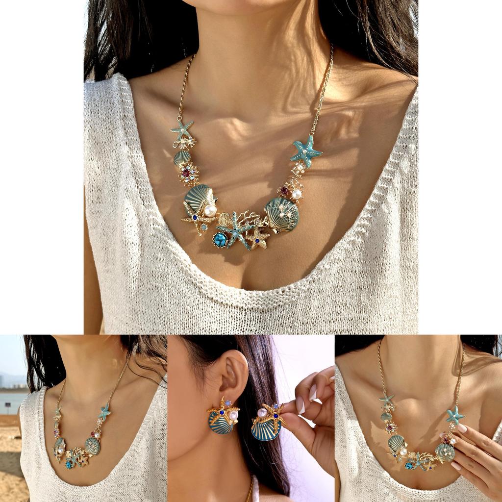 Nautical Sea Star Jewelry Collection With Layered Chain And Shell Accents For Womens Chic Look