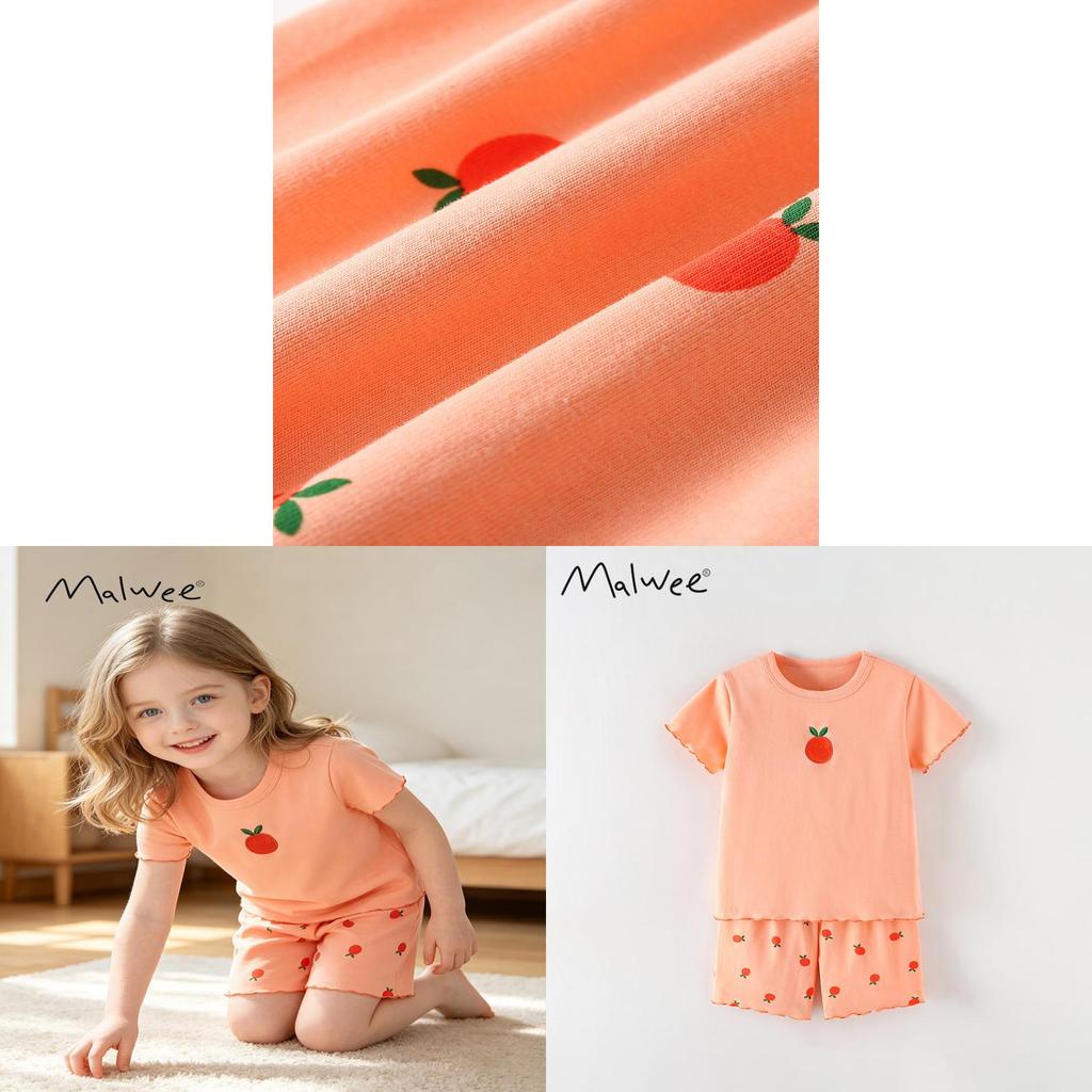 Girl Summer Casual Cotton Outfit With Cartoon Pattern