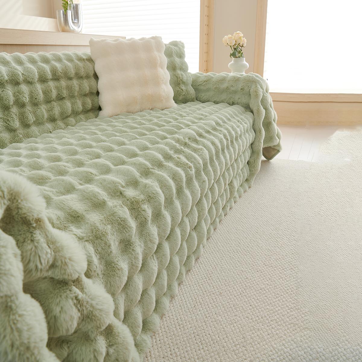 

Зимнее мягкое и удобное плюшевое полотенце для дивана с кроликом и пузырьками, простое современное однотонное универсальное полотенце для дивана 45*45 зелёный