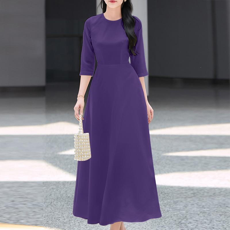 ZANZEA Women Casual Round Neck Solid Color 3/4 Sleeve Summer Long Dress