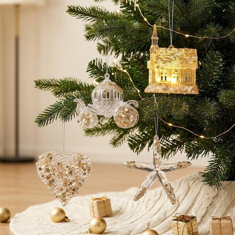 Transparent Christmas Tree Pendant Hanging Loop Snowflake Ornament  Holiday Party Decor