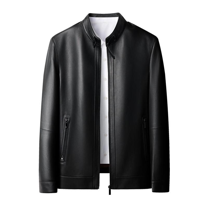 

Куртка из натуральной кожи, осень, новая, однотонная, воротник-стойка, молния, куртка из овчины, повседневная куртка для мужчин среднего возраста, весна 195