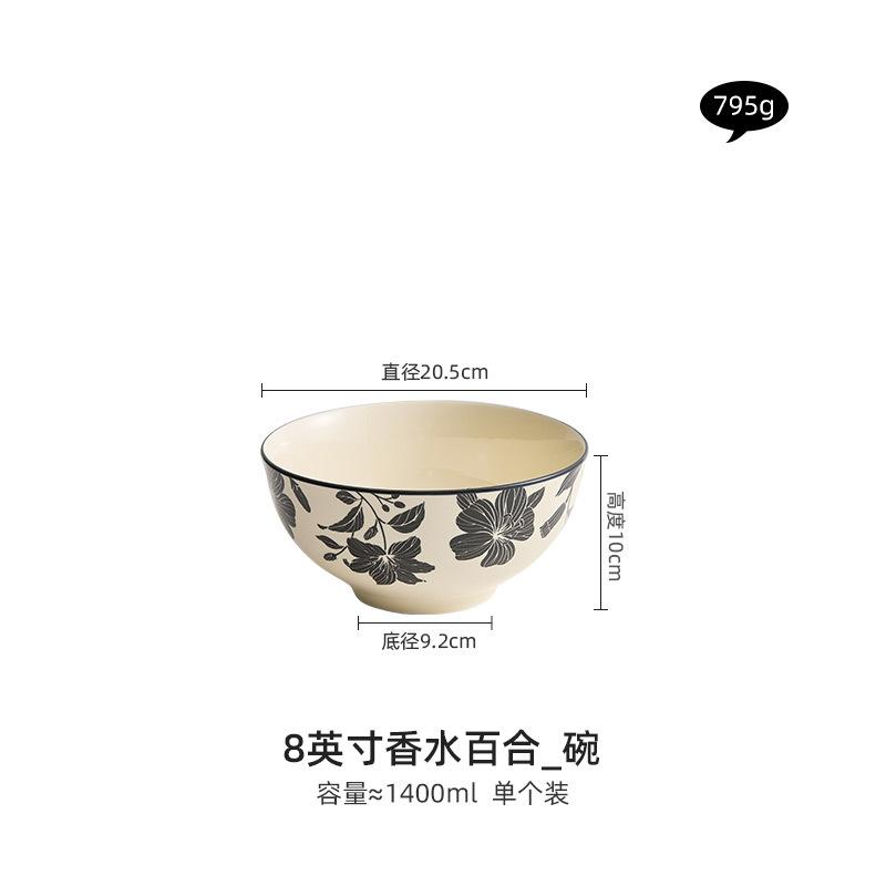 Hand Drawn Floral Ceramic Tableware, Rice Bowls, Ceramic Plates, Dessert Plates, Soup Bowls, Seasoning Plates, Kitchen Utensils