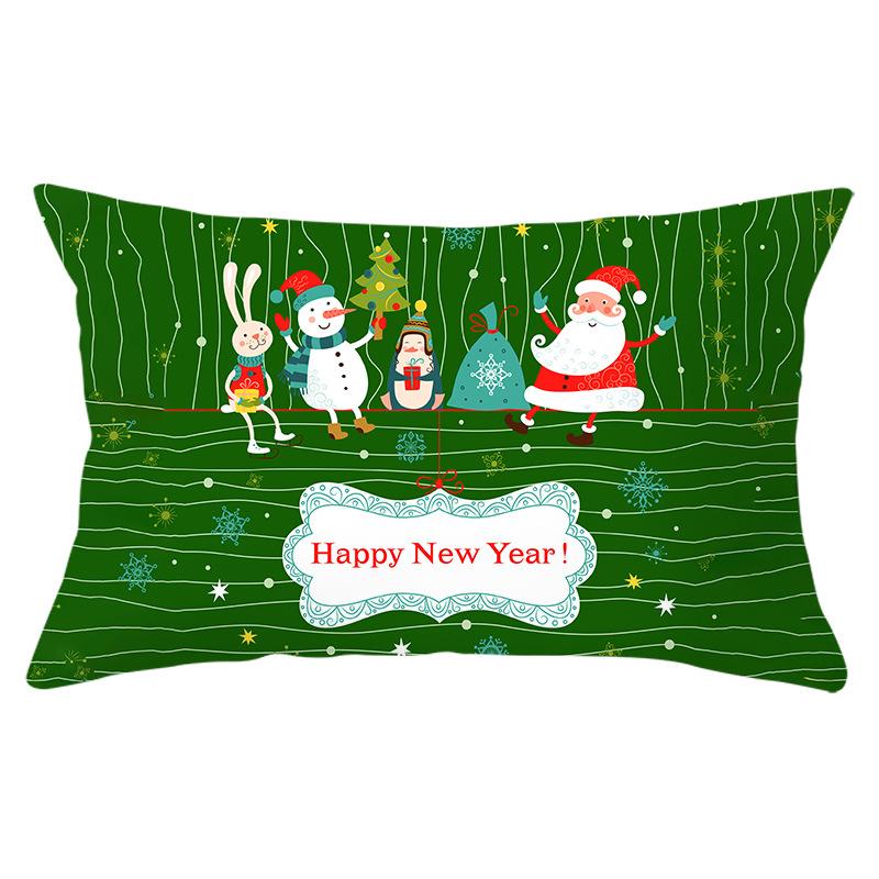Green Series Christmas Peach Skin Printed Waist Pillowcase Square Sofa Pillowcase Office Pillowcase