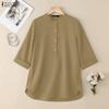 ZANZEA Women Solid Color Loose Casual 3/4 Sleeve Blouse