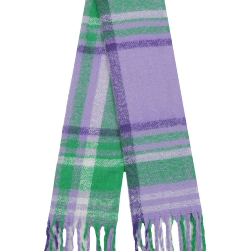 GRAVER [UNISEX] Schal mit Blumenpunkt-Stickerei und Karomuster_Lila