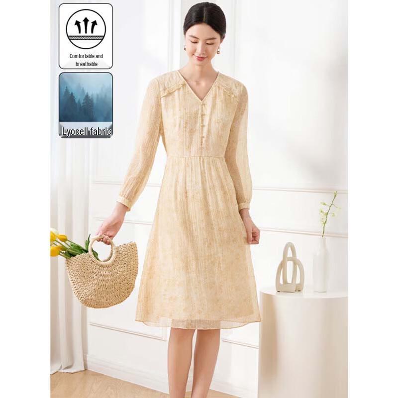 

JESSIE Floral Lyocell Blend Long Sleeve V-Neck Dress L