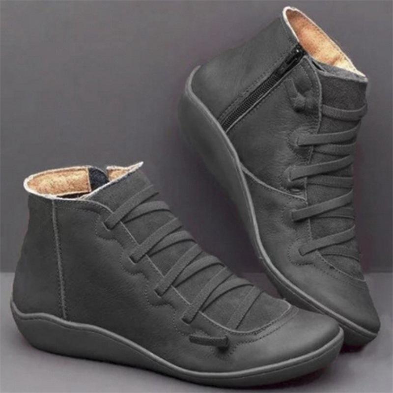 Plus Size Women's Retro Ankle Boots - Flat Bottom, Casual, Autumn/Winter, Size 43