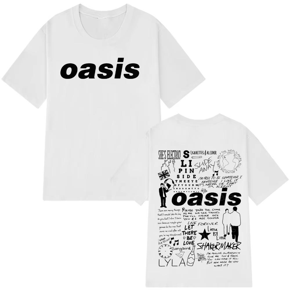 Oasis Band Logo Rock Band Tees Men Woman Short Sleeves Vintage T Shirts Hip Hop Loose Casual Oversized High Quality T-shirt Tops