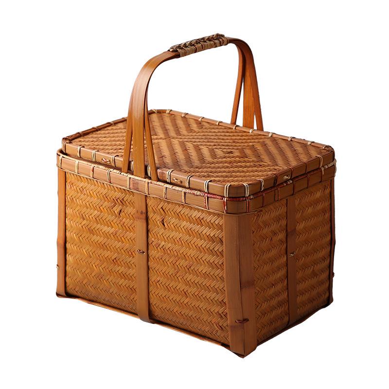 Handmade Bamboo Storage Basket with Lid - Mooncake & Tea Ceremony Gift Box