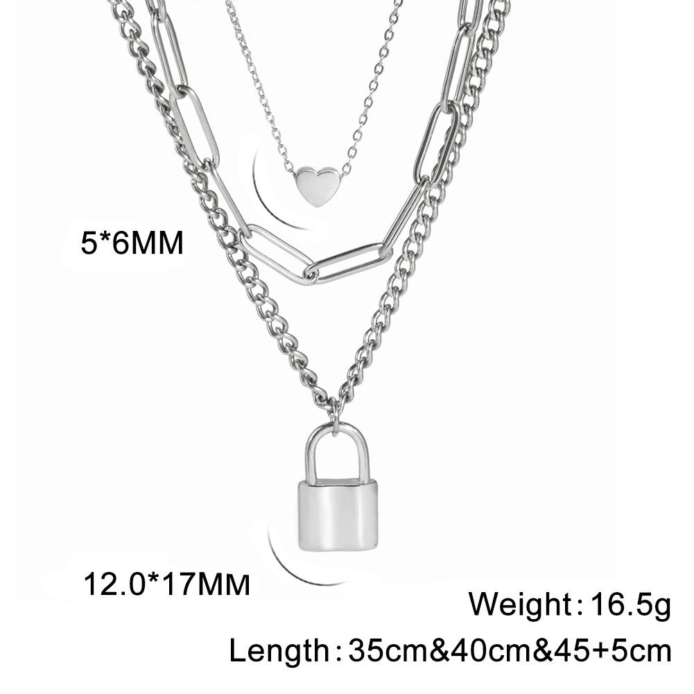 

Vintage Titanium Steel Cut Double Layer Necklace Gold Heart Ruyi Lock Pendant Jewelry