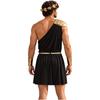 Men One Shoulder Greek Costume Toga Jumpsuit with Tiered Epaulet Elastic Waist Detachable Belt Cuffs Leaf Wreath for Stage Performance Cosplay