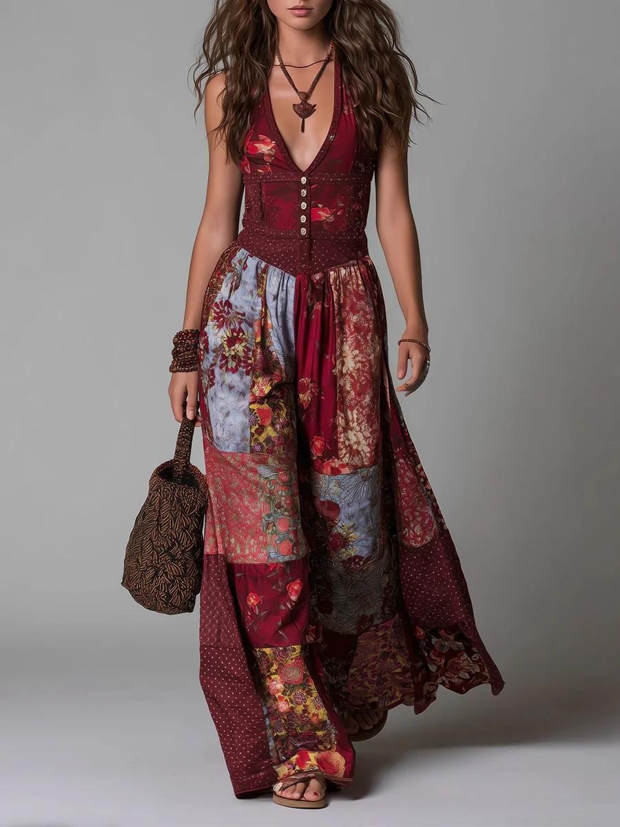 2026 spring new V-neck waist ruffle temperament dress, women s fashion printed dress S