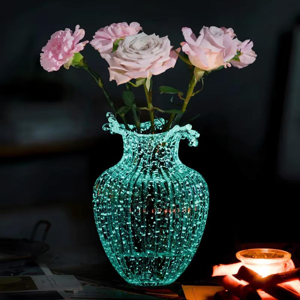 Ins Dreamlike Fluorescent Vase Exquisite Transparent Mushroom Vase Luminous Glacier Vase  Desktop