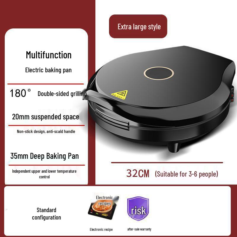 Electric Griddle with Double-Sided Heating: Extra Deep Grill, Barbecue Pot, Baking Pan, and Pancake Maker for Home Use