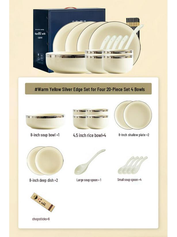 Mo De Lan Ka Modern Light Luxury 20-Piece Silver Rim Dinnerware Set