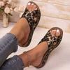 Fashion Fashion Leopard Wedges Sandals Women Shiny Crystal Thick Sole Non Slip Slippers Plus Size Comfort Chunky Platform Beach Shoes
