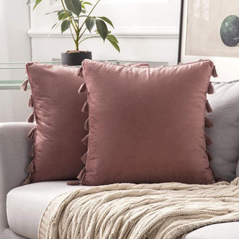 Nordic Style Solid Color Tassel Pillow Cover Short Plush Cushion Covers Bedroom Sofa Decorative Pillowcase Bohemian Style Gift Cushion Covers