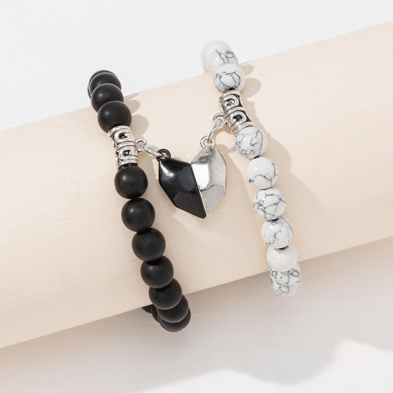 4x Magnetic Couple Bracelet Set Heart Pendant Matching Necklace Forever Love Jewelry Gifts for Couple Best Friends